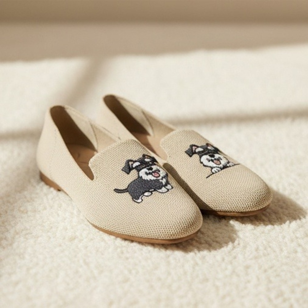 Vivaia Audrey 39.5/9-9.5 Almond Schnauzer Tan Knit Loafers Flats EU Whimsical